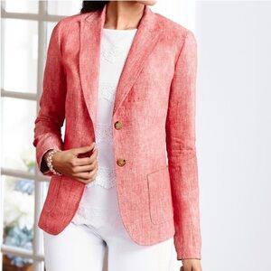 100% Linen Talbots Pink Blazer Size 12